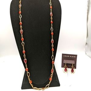 Anne Klien Necklace and Earrings Gold-tone Set.